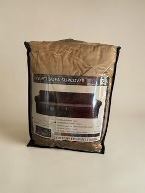 Velvet Sofa Slipcover Loveseat Beige Stretch 2 Cushion Soft Washable